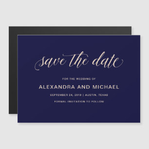 Navy Blue with Blush Typography   Save the Date Magnetic Invitation