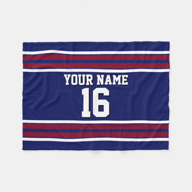 Navy Blue with Burgundy White Stripes Team Jersey Fleece Blanket (Front (Horizontal))