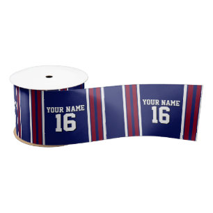 Navy Blue with Burgundy White Stripes Team Jersey Satin Ribbon