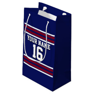 Navy Blue with Burgundy White Stripes Team Jersey Small Gift Bag