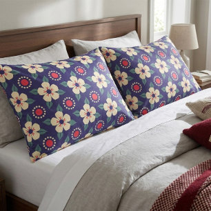 Navy Blue with Cream Flowers Pillow Case