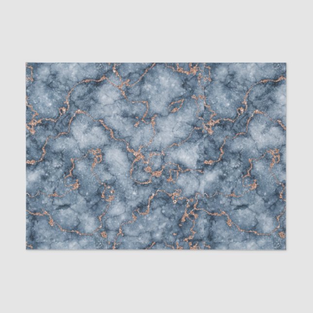 Navy Blue with Glitter Rose Gold Marble Design Tissue Paper (Front)