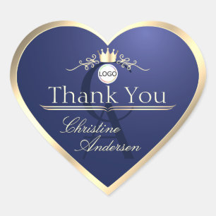 Navy Blue with Gold Frame Logo Monogram Thank You Heart Sticker