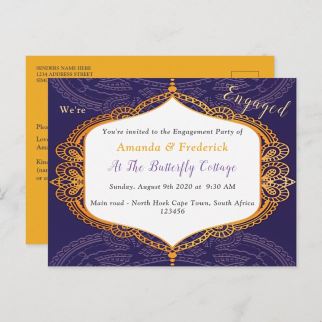 Navy blue with Gold Mandalas Invitation Postcard (Front/Back)