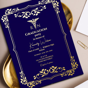 Navy Blue with Gold Ornate Frame Graduation 