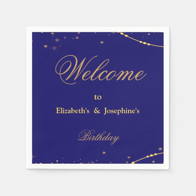 Navy blue with gold stars double joint birthday Napkin (Front)