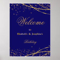 Navy blue with gold stars double joint birthday
