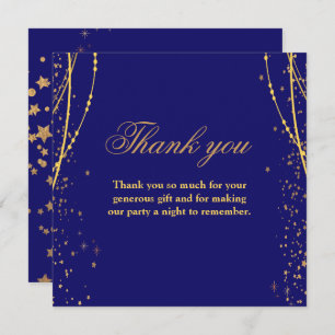  Navy blue with gold stars double joint birthday Thank You Card