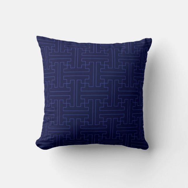 Navy Blue with Japanese Pattern Pillow 16" x 16" (Front)