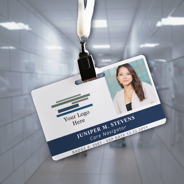 Navy Blue with Logo & Photo Employee ID ID Badge (Creator Uploaded)