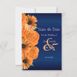 Navy Blue with Orange Roses  - Save The Date