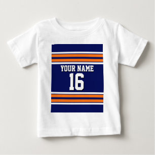 Navy Blue with Orange White Stripes Team Jersey Baby T-Shirt