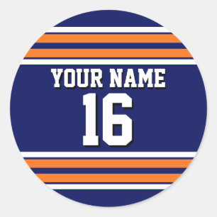 Navy Blue with Orange White Stripes Team Jersey Classic Round Sticker
