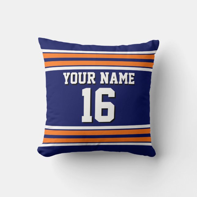 Navy Blue with Orange White Stripes Team Jersey Cushion (Front)