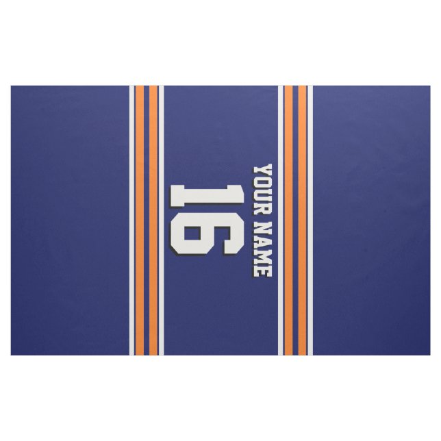 Navy Blue with Orange White Stripes Team Jersey Fabric (Yard)