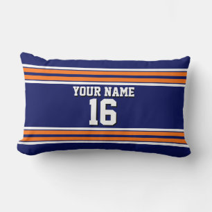 Navy Blue with Orange White Stripes Team Jersey Lumbar Cushion