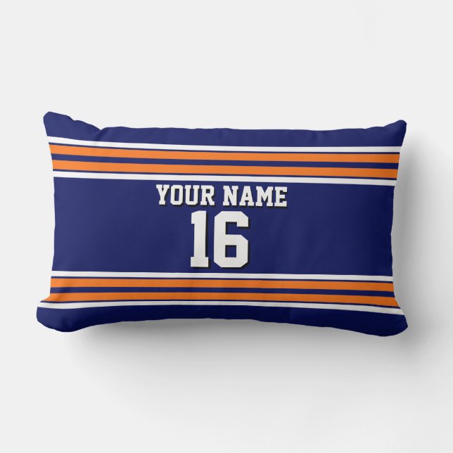 Navy Blue with Orange White Stripes Team Jersey Lumbar Cushion (Front)