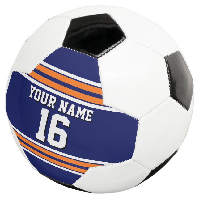 Navy Blue with Orange White Stripes Team Jersey Soccer Ball (Three Quarter)