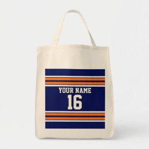 Navy Blue with Orange White Stripes Team Jersey Tote Bag