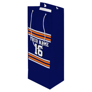 Navy Blue with Orange White Stripes Team Jersey Wine Gift Bag