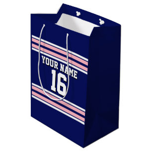 Navy Blue with Pink White Stripes Team Jersey Medium Gift Bag