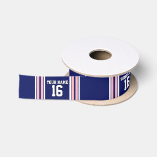 Navy Blue with Pink White Stripes Team Jersey Satin Ribbon