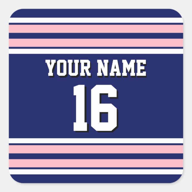 Navy Blue with Pink White Stripes Team Jersey Square Sticker (Front)