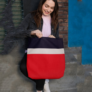Navy Blue With Red Tote Bag