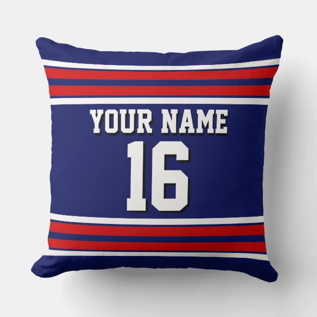Navy Blue with Red White Stripes Team Jersey Cushion (Front)