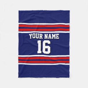 Navy Blue with Red White Stripes Team Jersey Fleece Blanket