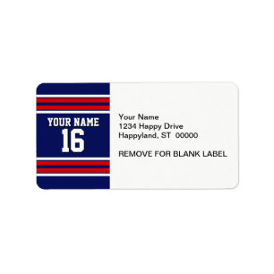 Navy Blue with Red White Stripes Team Jersey Label
