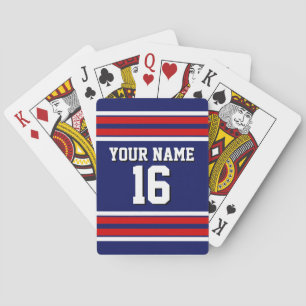 Navy Blue with Red White Stripes Team Jersey Playing Cards