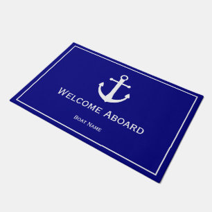 Navy Blue with White Boat Anchor   Nautical Doormat