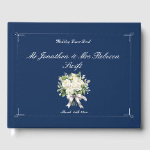Navy Blue With White Rose's Wedding Guest Book