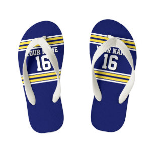 Navy Blue with Yellow White Stripes Team Jersey Kid's Thongs