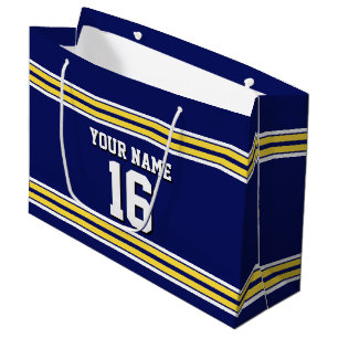 Navy Blue with Yellow White Stripes Team Jersey Large Gift Bag