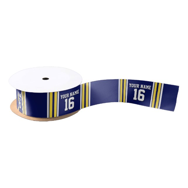 Navy Blue with Yellow White Stripes Team Jersey Satin Ribbon (Spool)