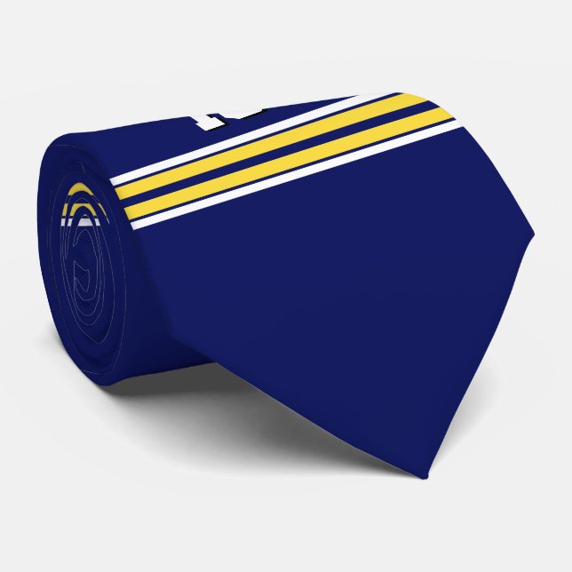 Navy Blue with Yellow White Stripes Team Jersey Tie (Rolled)
