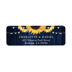 Navy Blue Wood Sunflower Wedding Return Address Label