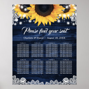 Navy Blue Wood Sunflower Wedding Seating Chart 8