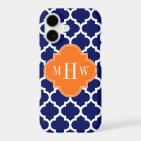 Navy Blue Wt Chevron Pumpkin Quatrefoil 3 Monogram