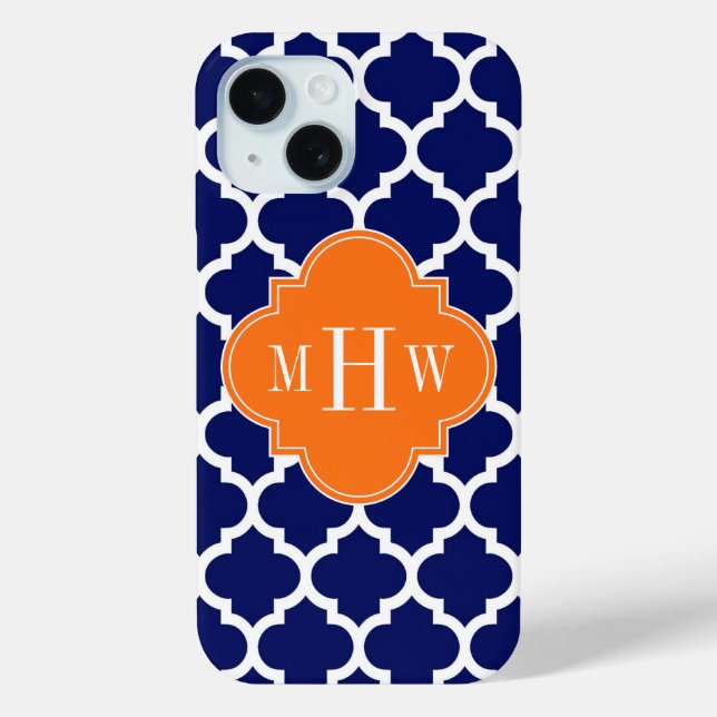 Navy Blue Wt Chevron Pumpkin Quatrefoil 3 Monogram Case-Mate iPhone Case (Back)