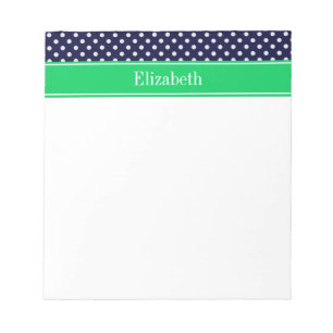 Navy Blue Wt Polka Dot Emerald Green Name Monogram Notepad