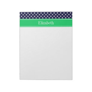 Navy Blue Wt Polka Dot Emerald Green Name Monogram Notepad