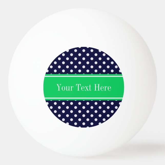 Navy Blue Wt Polka Dot Emerald Green Name Monogram Ping Pong Ball (Front)