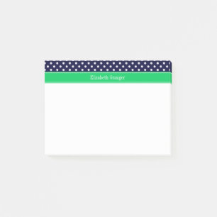 Navy Blue Wt Polka Dot Emerald Green Name Monogram Post-it Notes