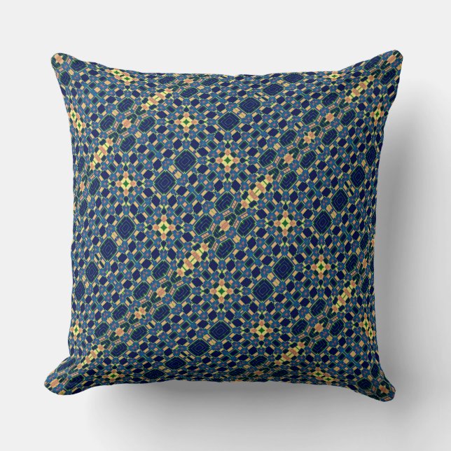 Navy Blue & Yellow Abstract Plaid Print 2  Cushion (Front)