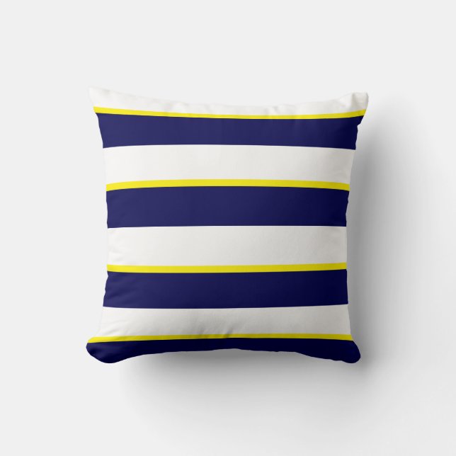 Navy Blue, Yellow and Large White Stripes Cushion (Front)
