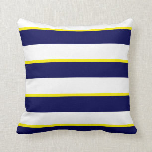 Navy Blue, Yellow and Large White Stripes Cushion