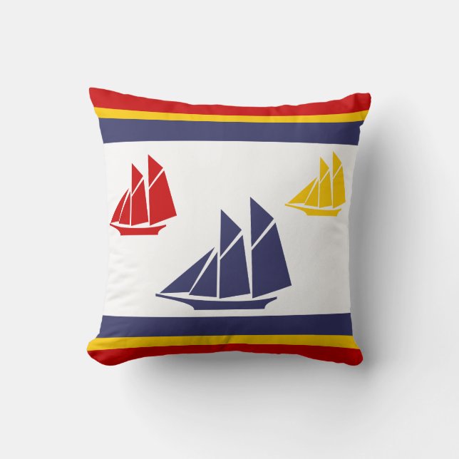 navy blue, yellow, and red sailboat white  PILLOW (Front)